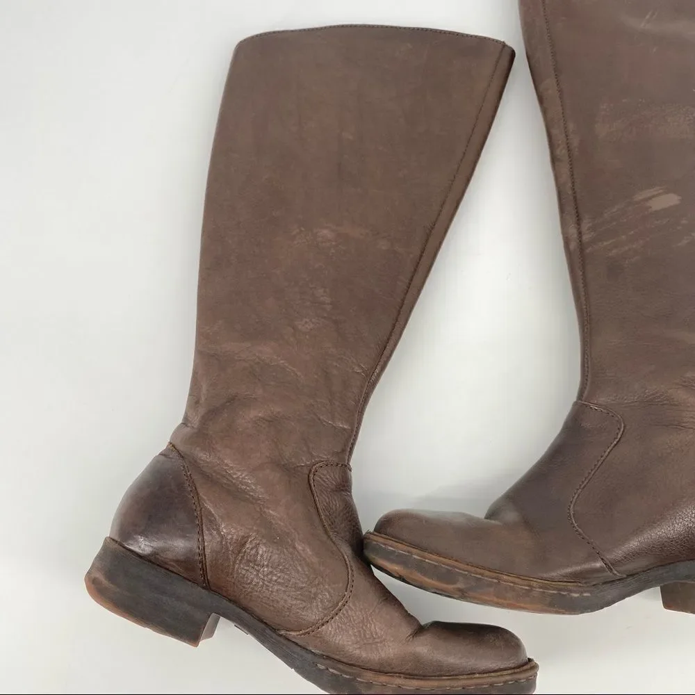 Born Women’s Dark Brown Leather Full Zip Riding Boots‎ Size 6 flannel lined